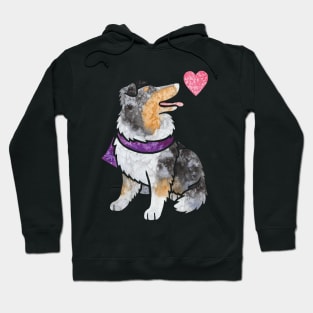 Watercolour Rough Collie dog (merle) Hoodie